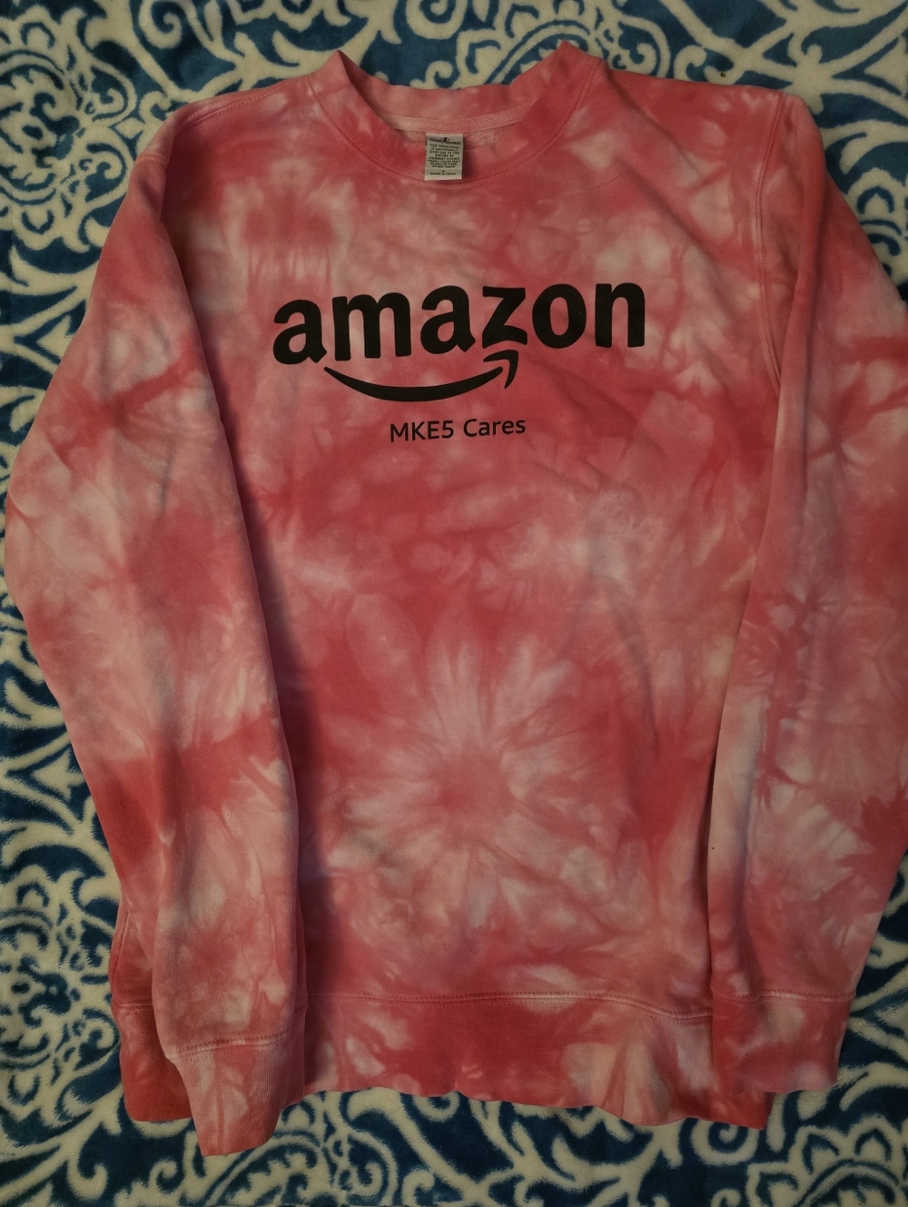 Amazon Pink and White Tie-Dye Crewneck Sweatshirt